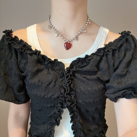 carnelian heart ball chain necklace₊‧°𐐪♡𐑂°‧₊
