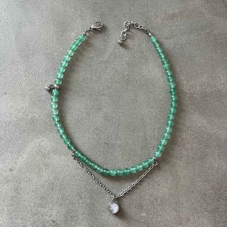 《再販》stone necklace-green aventurine×quartz