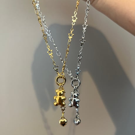 bear charm  necklace𖦹๋࣭ ⭑（silver/gold）