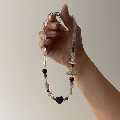 stone necklace-heart obsidian-