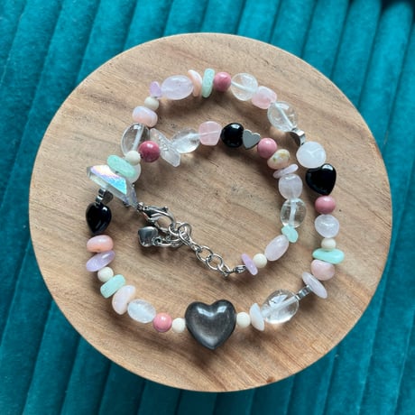 stone necklace-heart obsidian-