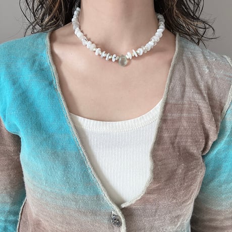 stone necklace-moon stone × fluorite