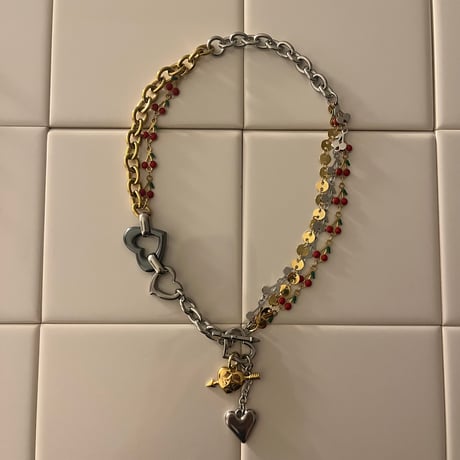 cherry♡heart necklace