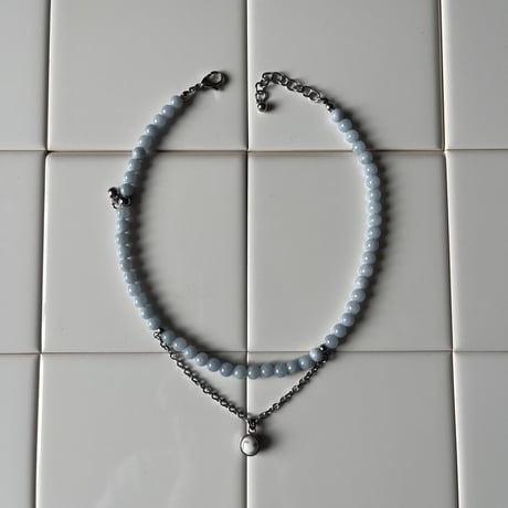 stone necklace-chalcedony × howlite