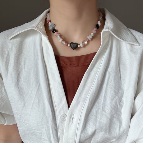 stone necklace-heart obsidian-
