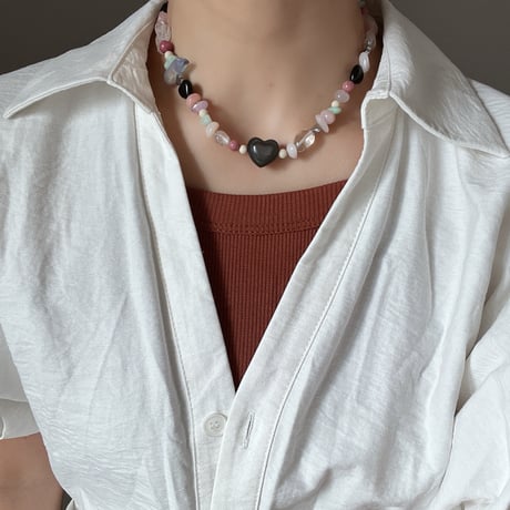 stone necklace-heart obsidian-