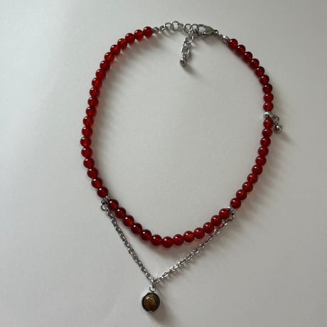 《再販》stone necklace-carnelian × tiger eye