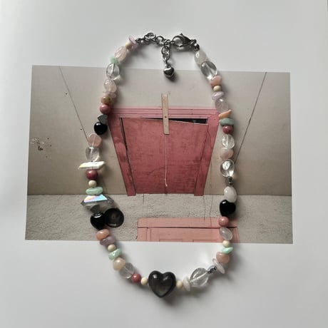 stone necklace-heart obsidian-
