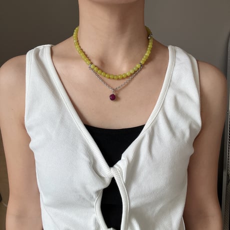 stone necklace-olive jade × agate
