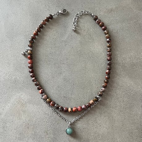 《再販》stone necklace-leopard skin jasper × green aventurine