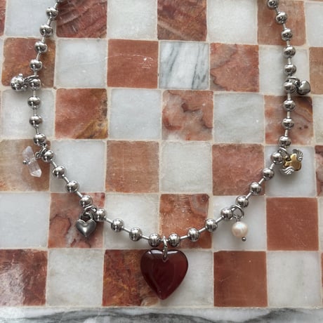 carnelian heart ball chain necklace₊‧°𐐪♡𐑂°‧₊
