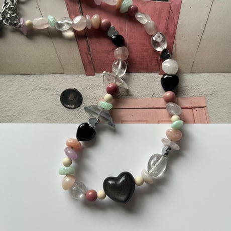 stone necklace-heart obsidian-