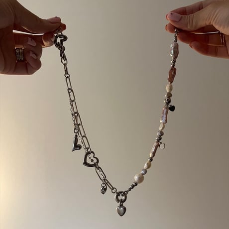 pearl combi necklace-heart-