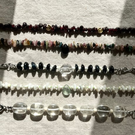 stone necklace-tourmaline × black onyx