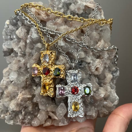 cross bijou necklace-gold-