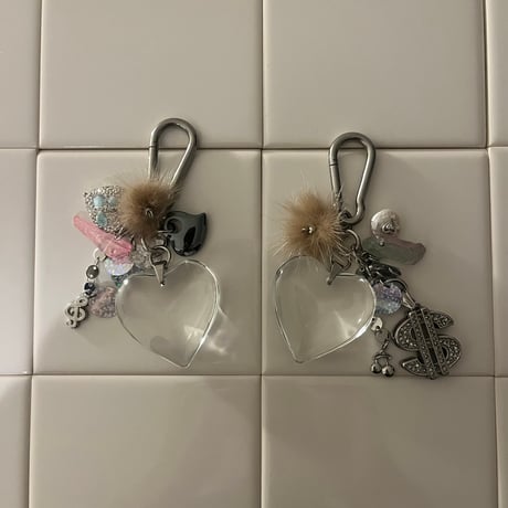 glass big heart key chain-♫-