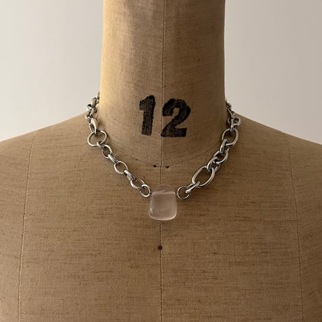 《再販》big stone necklace-rose quartz-