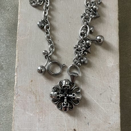 antique silver skull necklace