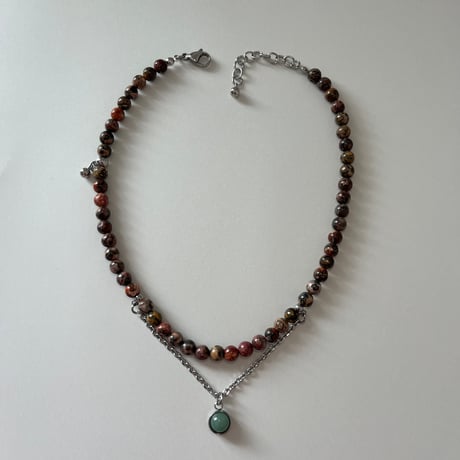 《再販》stone necklace-leopard skin jasper × green aventurine