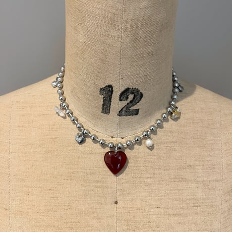 carnelian heart ball chain necklace₊‧°𐐪♡𐑂°‧₊
