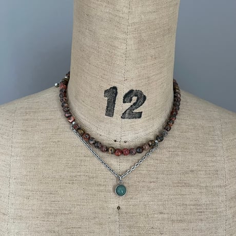 《再販》stone necklace-leopard skin jasper × green aventurine