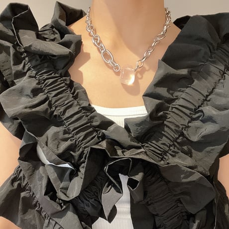 《再販》big stone necklace-rose quartz-