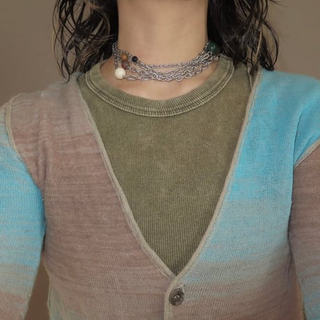 super long stone necklace-muted color-