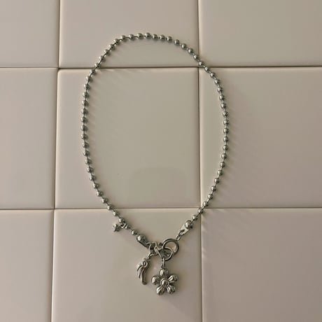 flower charm ball chain necklace𐦍˖˚ֶָ֢ ‧࿔