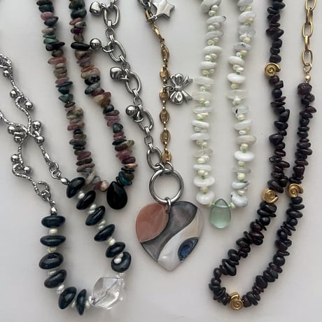 stone necklace-tourmaline × black onyx