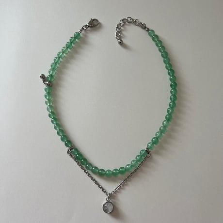 《再販》stone necklace-green aventurine×quartz
