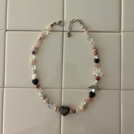 stone necklace-heart obsidian-