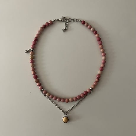 《再販》stone necklace-rhodonite × picture jasper