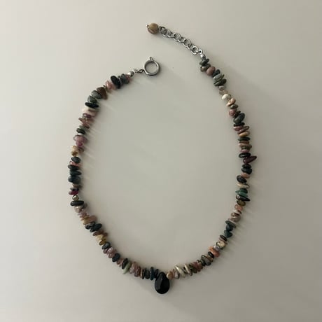 stone necklace-tourmaline × black onyx