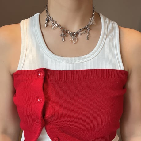 glass heart charm necklace-clear-
