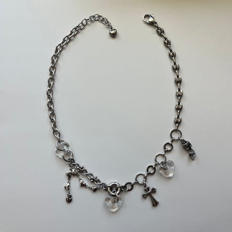 glass heart charm necklace-clear-