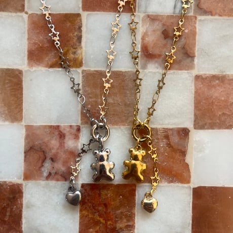 bear charm  necklace𖦹๋࣭ ⭑（silver/gold）