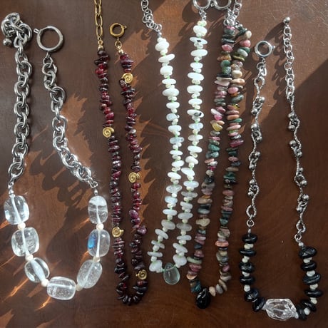stone necklace-tourmaline × black onyx