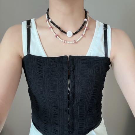 stone necklace ✩*ೃ.⋆（black onyx/shell）