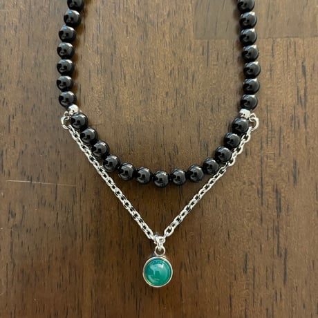 stone necklace-black onyx × green onyx