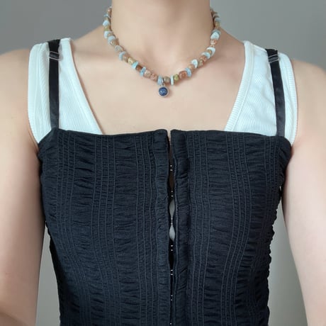 stone necklace ࿔‧ ֶָ֢˚˖𐦍（unakite/aquamarine/lapis lazuli）