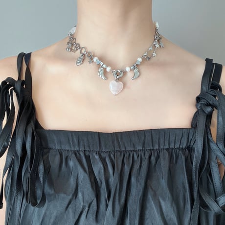 angel heart necklace*.❤︎₊ ⊹-rose quartz-