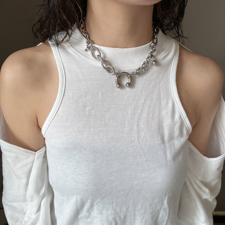 circular barbell necklace-combi chain-