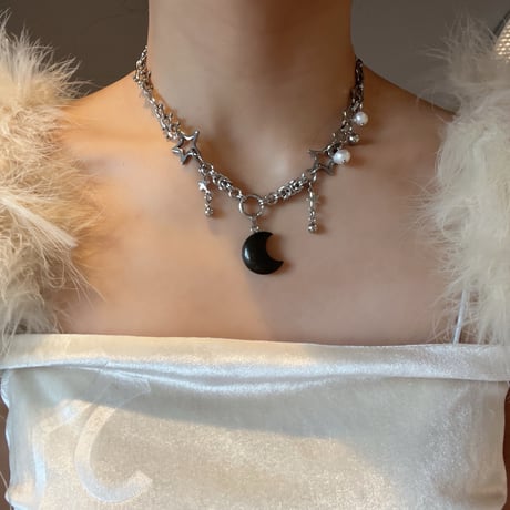 pyrite moon pendant necklace