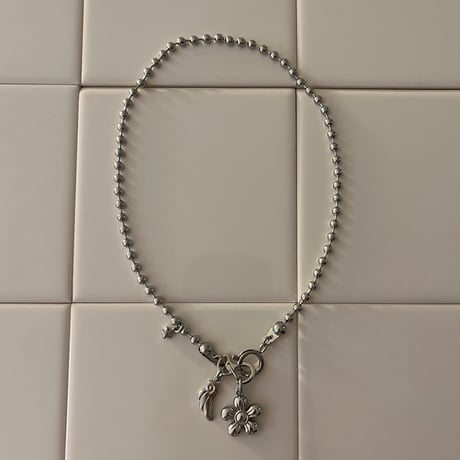 flower charm ball chain necklace𐦍˖˚ֶָ֢ ‧࿔