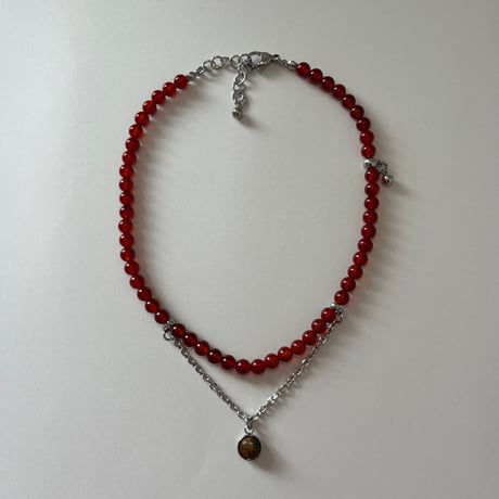 《再販》stone necklace-carnelian × tiger eye