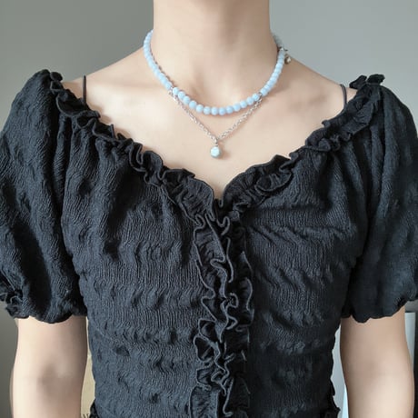 stone necklace-chalcedony × howlite