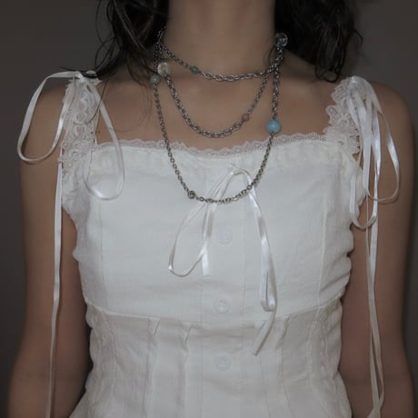 super long stone necklace-pale color-