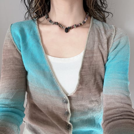 stone necklace-tourmaline × black onyx