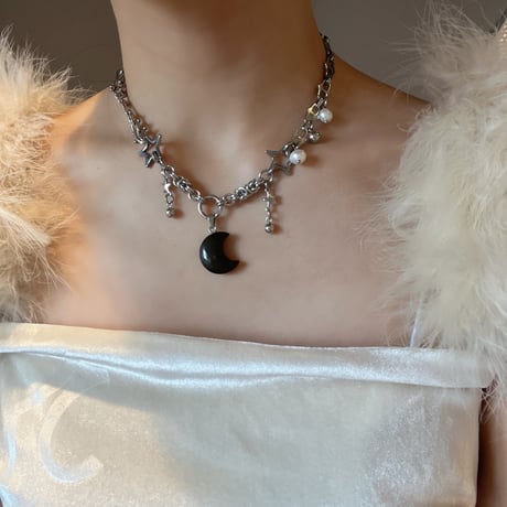 pyrite moon pendant necklace