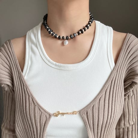 stone necklace-fossil、tiger eye、pearl-